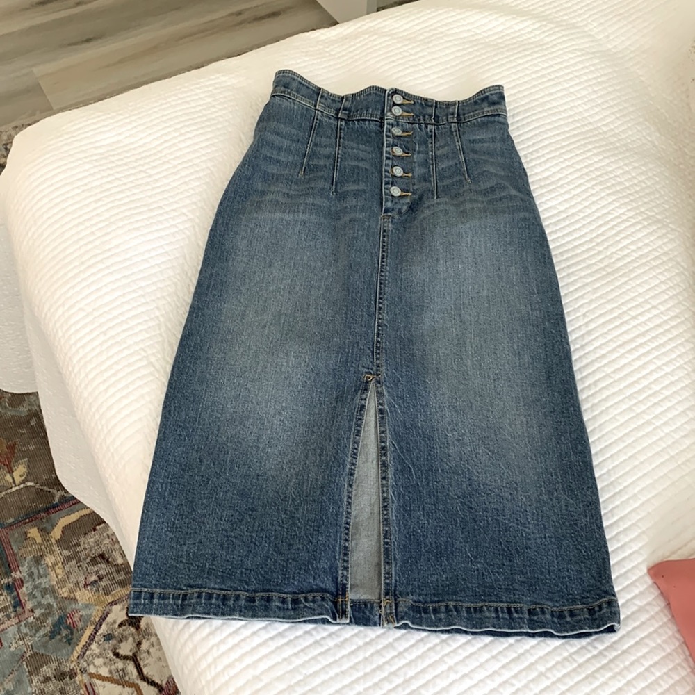 Anthropologie Pilcro Maxi Denim Skirt front slit size 8